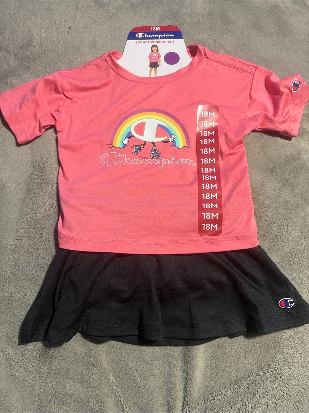 Champion Coral Pink Rainbow Logo Active Tee with Black Skirt
